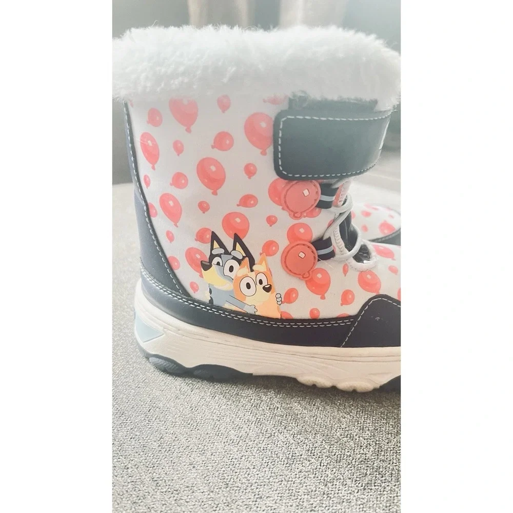 Bluey Snow‎ Boots Toddler Size 8 Blue Red Balloon Faux Fur Lined Winter Shoes
